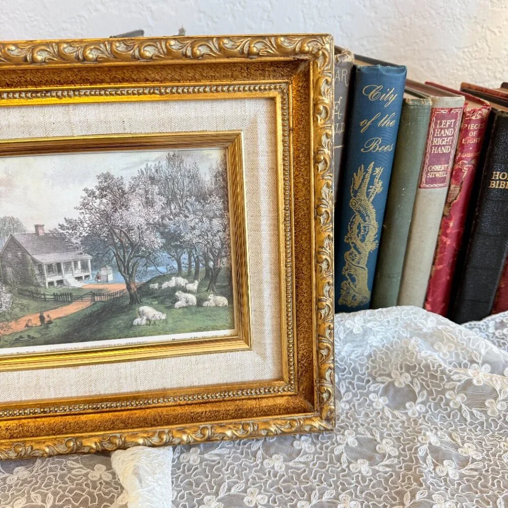 SOLD 1960's Currier & Ives "American Homestead Spring" Framed Lithograph - Picture 7 of 14